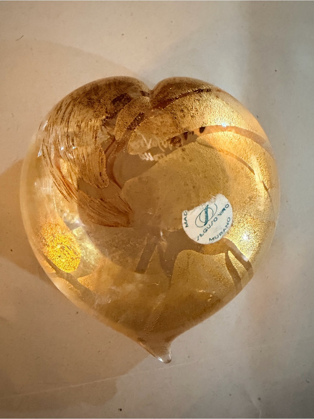 Seguso viro Murano Gold Heart glass paperweight signed
